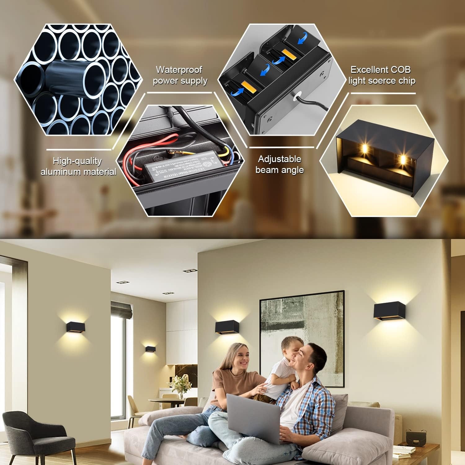 Set van 4 Buitenwandlampen LED 20W Warm Wit (3000K) - Zwart | 35% Korting