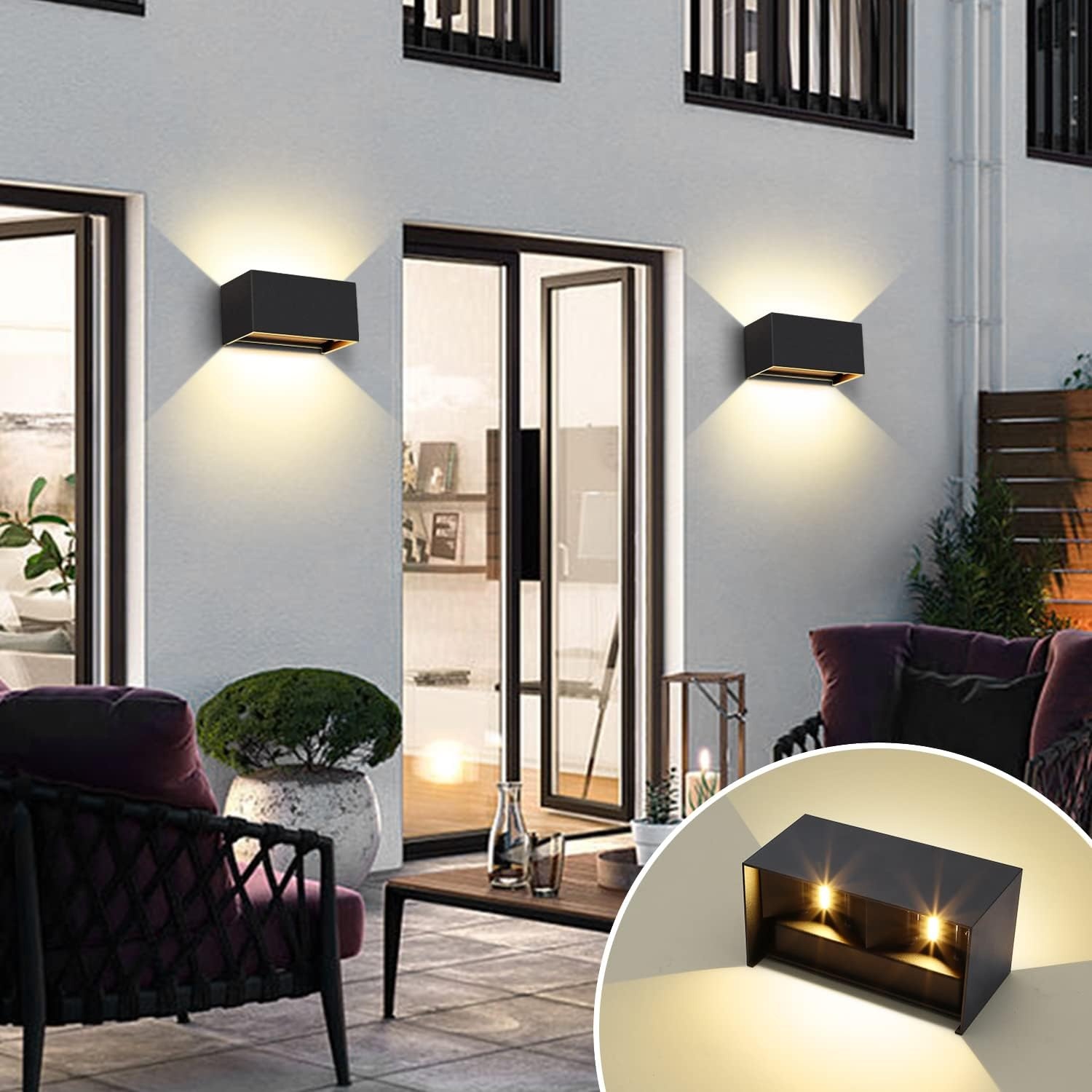Set van 4 Buitenwandlampen LED 20W Warm Wit (3000K) - Zwart | 35% Korting