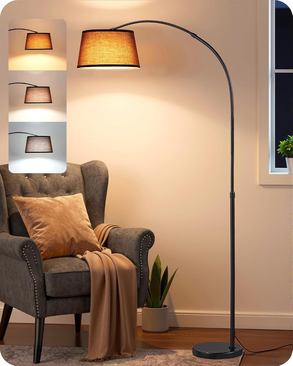 Verstelbare Booglamp LED 143-176cm Beige Kap - 54% Korting