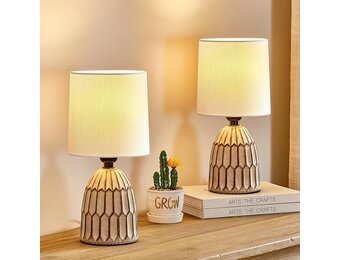 Set van 2 Boho Nachtkastlampen | Keramiek & Stof | E27 Fitting | 34% Korting