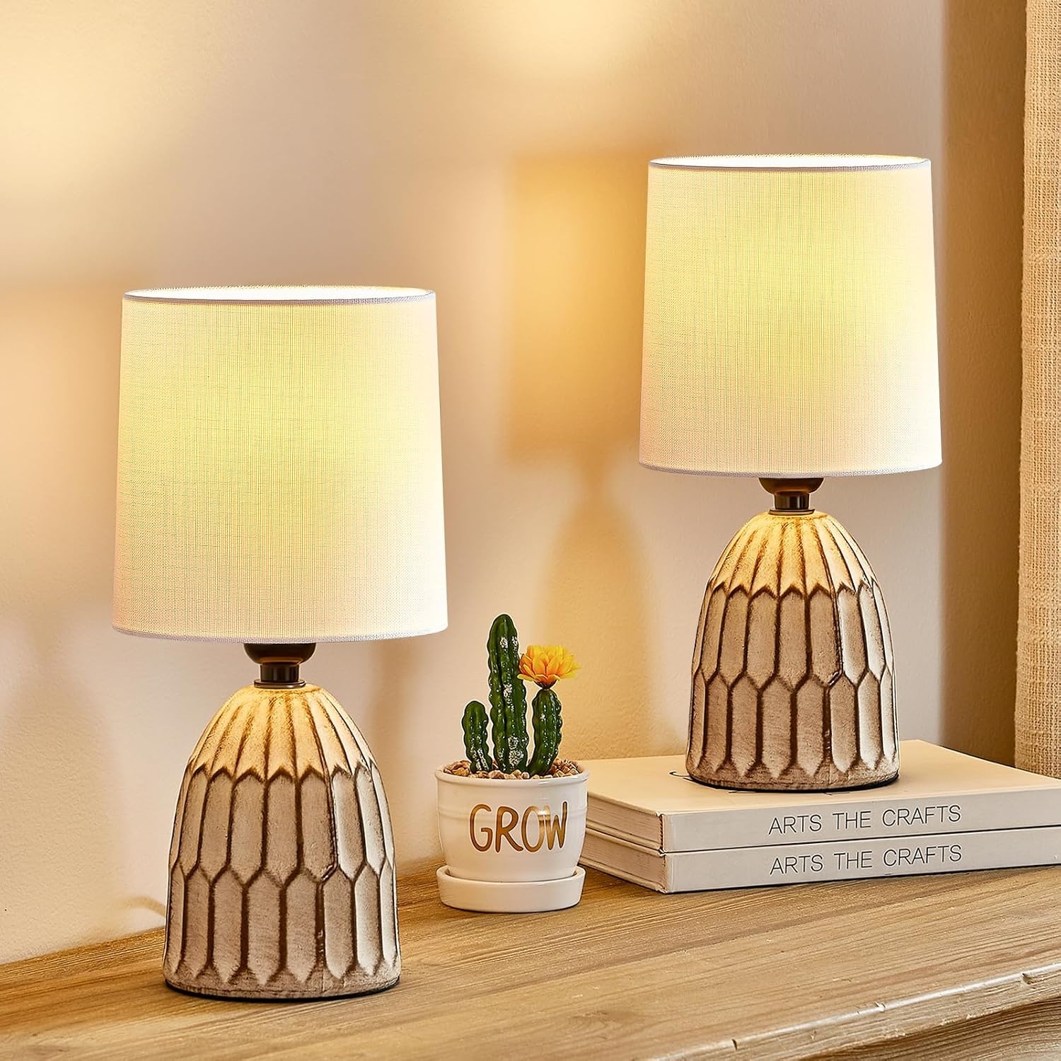 Set van 2 Boho Nachtkastlampen | Keramiek & Stof | E27 Fitting | 34% Korting