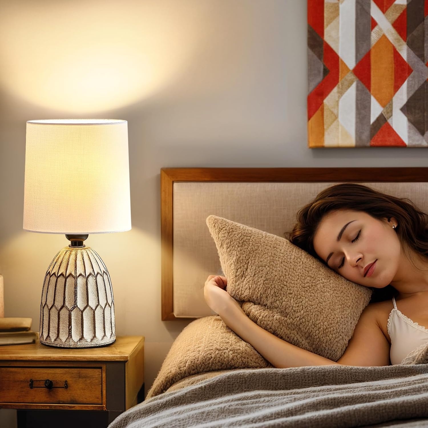 Set van 2 Boho Nachtkastlampen | Keramiek & Stof | E27 Fitting | 34% Korting