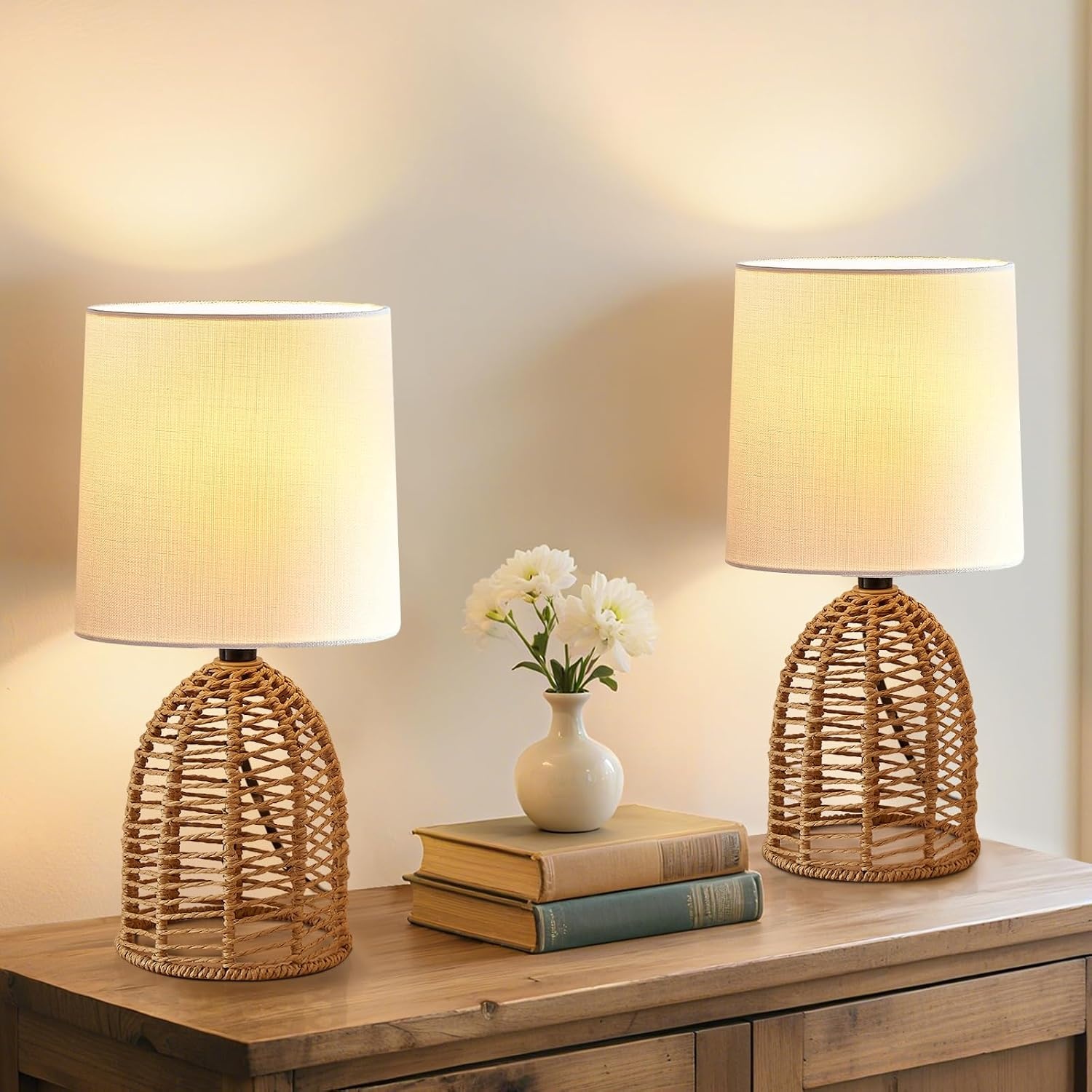Set van 2 Boho Nachtkastlampen | Keramiek & Stof | E27 Fitting | 34% Korting