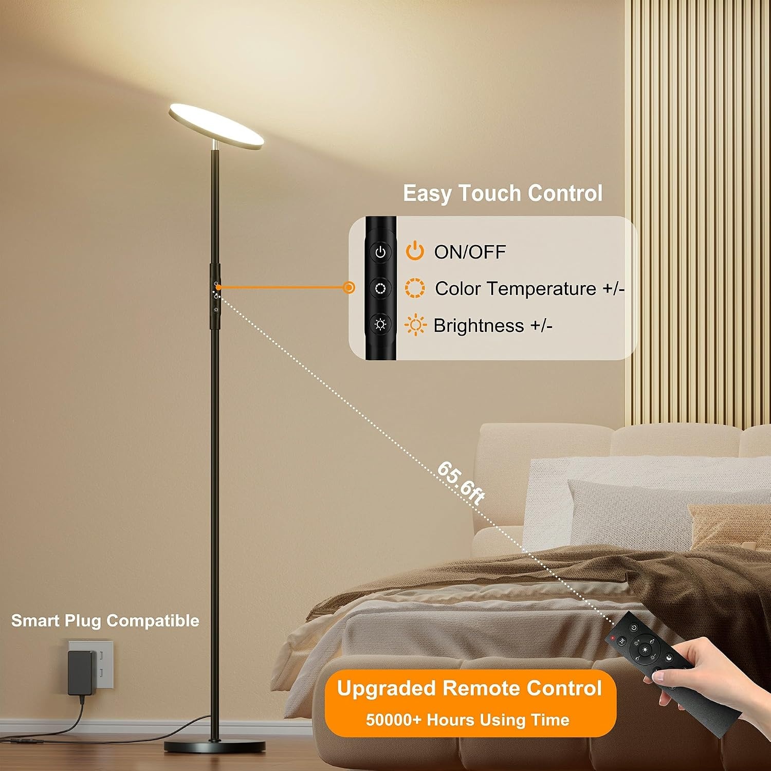 LED Vloerlamp 175 cm Zwart - 34% Korting