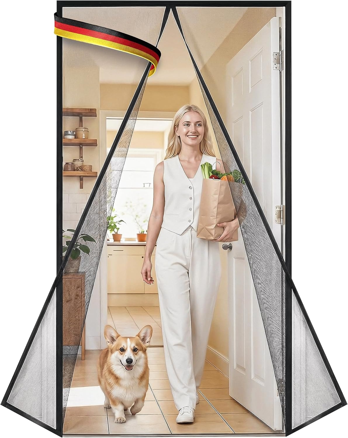 Zwarte Glasvezel Hordeur 130x220 cm met 34 Magneten - 33% Korting