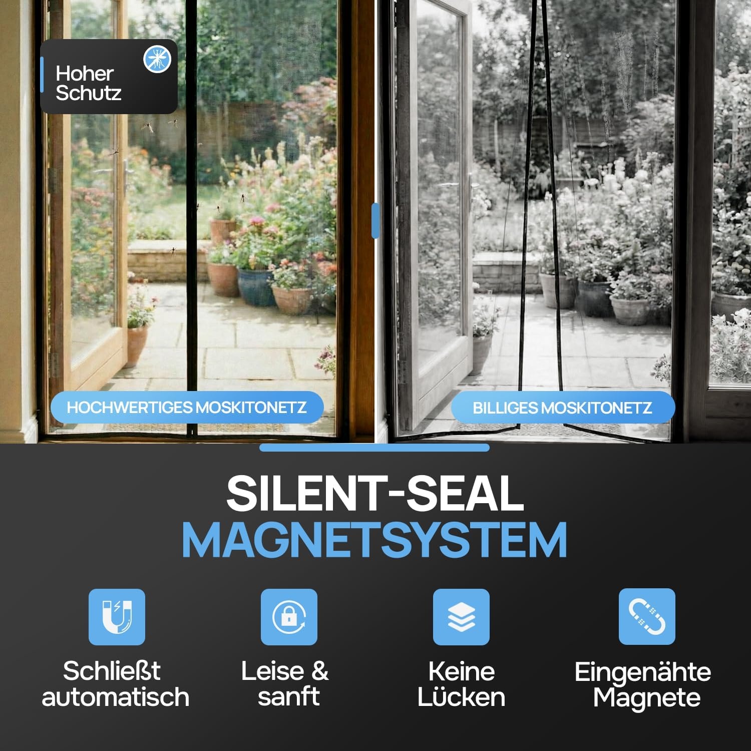 Zwarte Glasvezel Hordeur 130x220 cm met 34 Magneten - 33% Korting