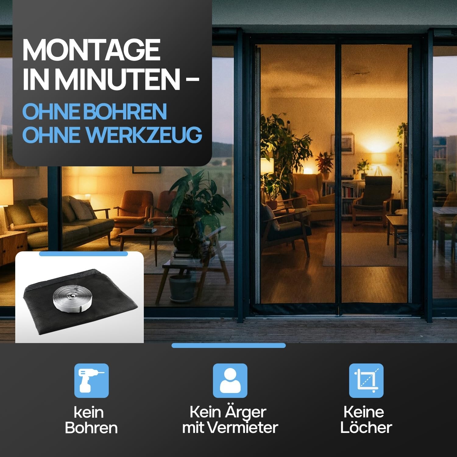 Zwarte Glasvezel Hordeur 130x220 cm met 34 Magneten - 33% Korting