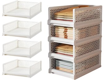 Set van 4 Stapelbare Ladeboxen Organizer Wit - Kledingkast, Kantoor, Keuken - 33% Korting