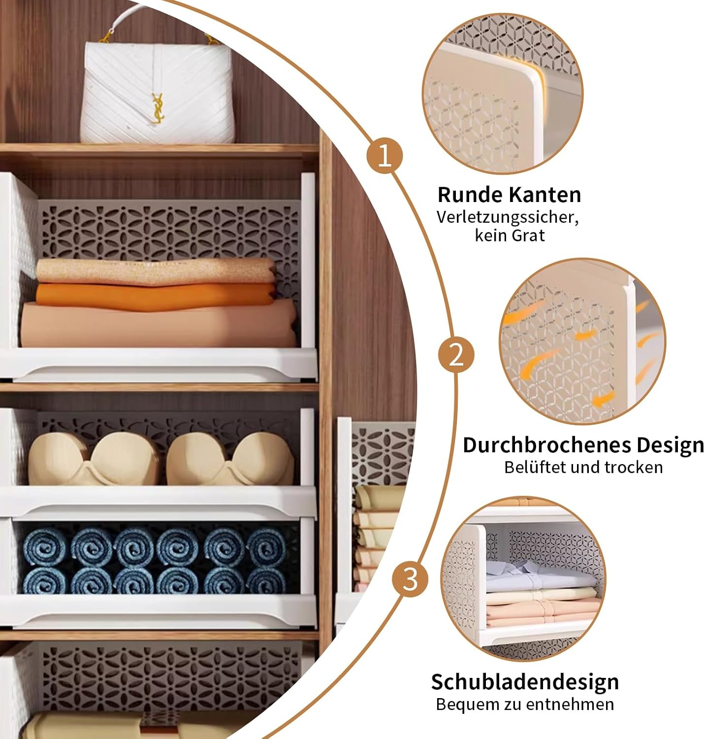 Set van 4 Stapelbare Ladeboxen Organizer Wit - Kledingkast, Kantoor, Keuken - 33% Korting