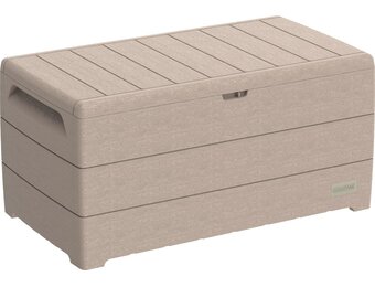 Opbergbox Tuin 416L met Gasveer & Zitbank - Warm Taupe - 54% Korting