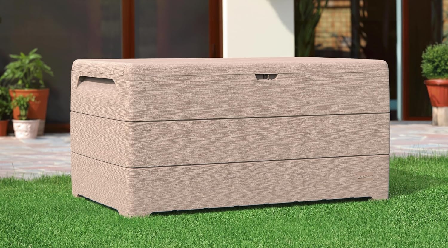 Opbergbox Tuin 416L met Gasveer & Zitbank - Warm Taupe - 54% Korting