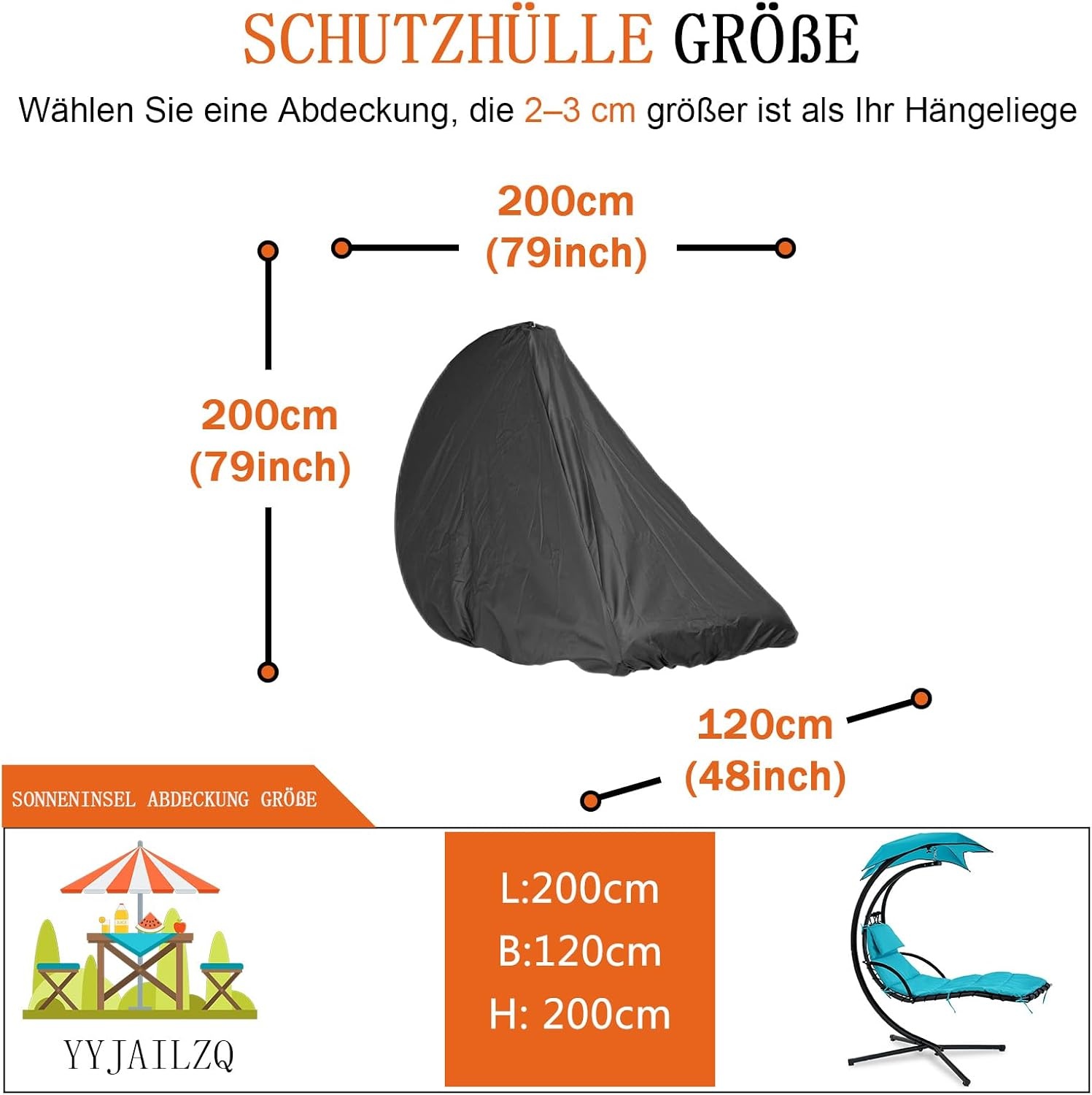 Waterdichte Hangstoelhoes - 200x120x200 cm - Zwart - 33% Korting