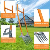 Broadfork Tuinvork 50 cm - 5 Tanden & Voetpedalen - Bodemluchtig