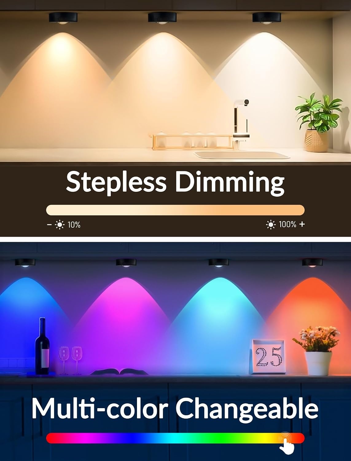 6x Oplaadbare LED Puck Lampen met Afstandsbediening - RGB & Wit - Zwart - 33% Korting