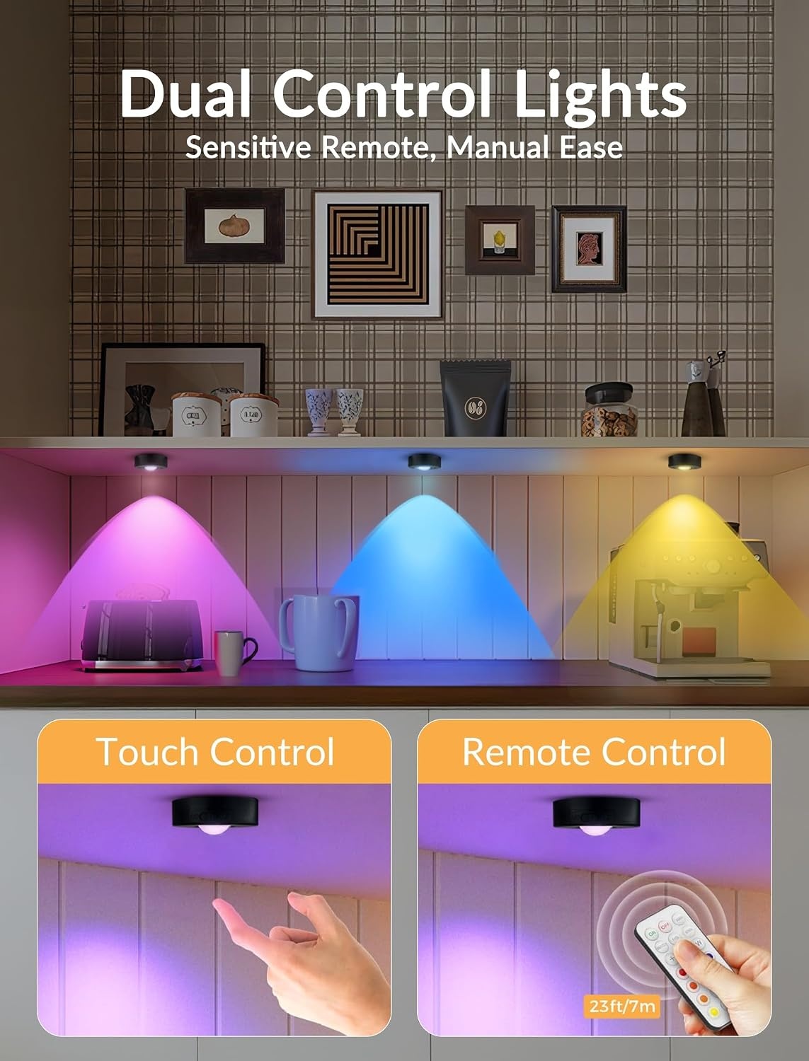 6x Oplaadbare LED Puck Lampen met Afstandsbediening - RGB & Wit - Zwart - 33% Korting