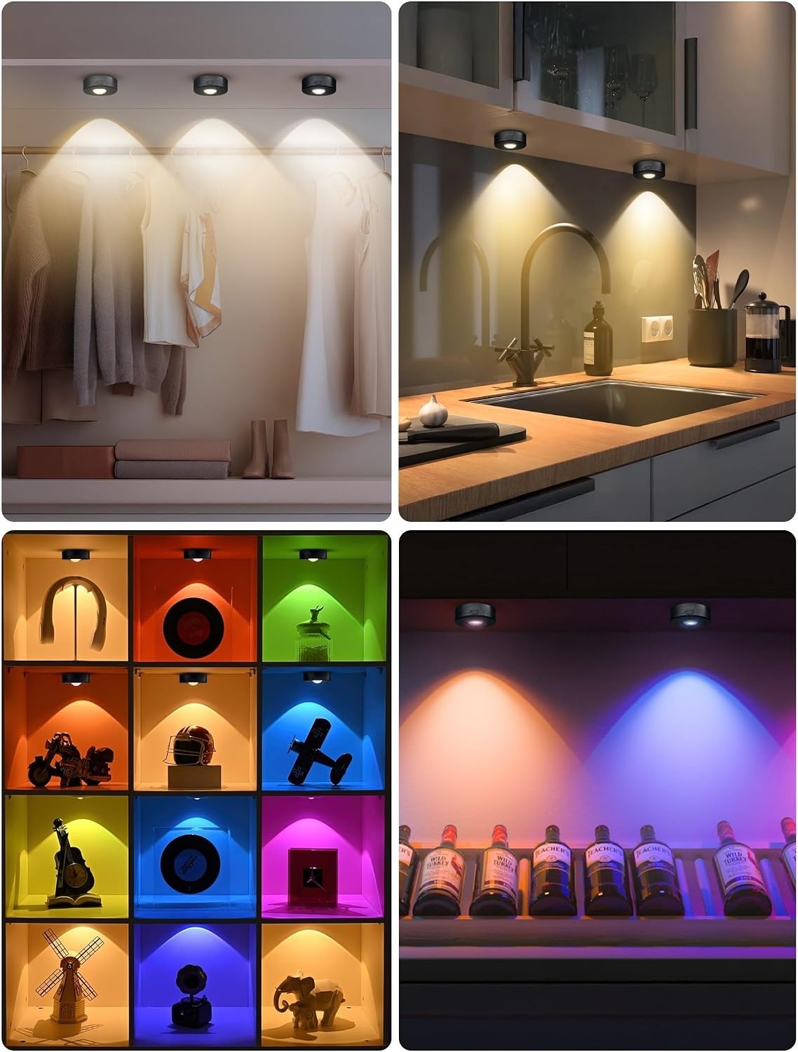 6x Oplaadbare LED Puck Lampen met Afstandsbediening - RGB & Wit - Zwart - 33% Korting