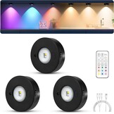 6x Oplaadbare LED Puck Lampen met Afstandsbediening - RGB & Wit - Zwart - 33% Korting