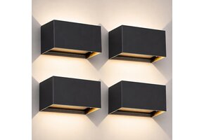 Set van 4 LED Buitenwandlampen 20W Warm Wit (3000K) Zwart - 41% Korting