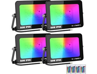 50W RGB LED Floodlight 4-Pack - Dimbaar met Afstandsbediening - 34% Korting