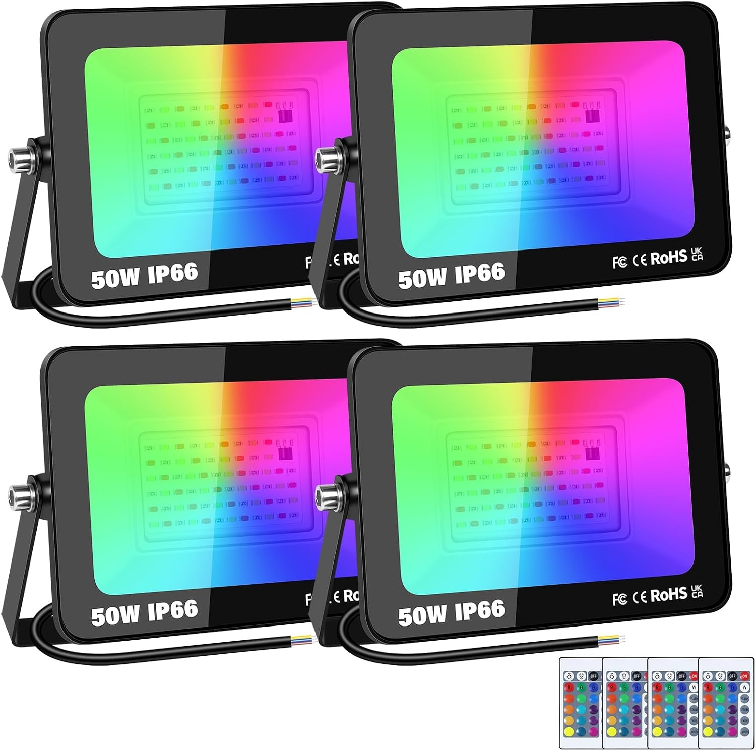 50W RGB LED Floodlight 4-Pack - Dimbaar met Afstandsbediening - 34% Korting