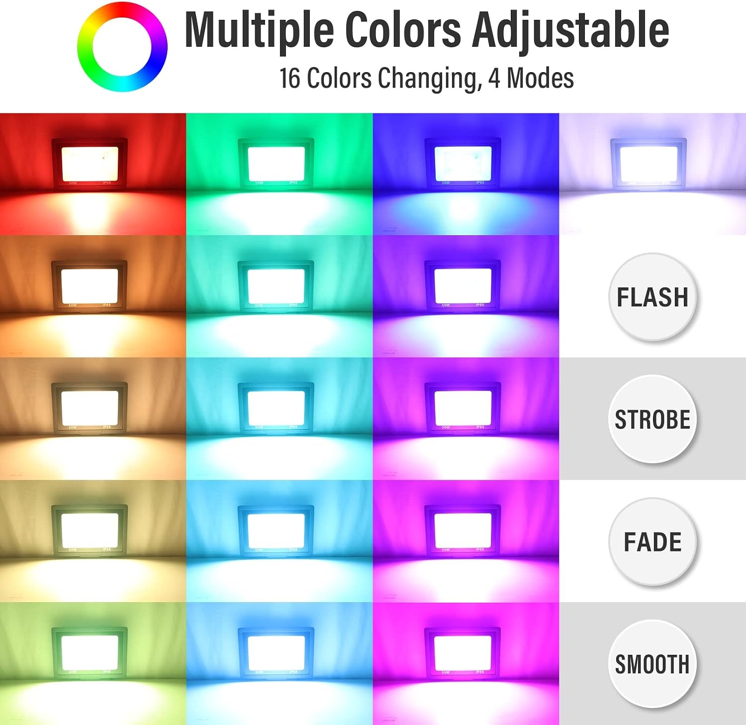 50W RGB LED Floodlight 4-Pack - Dimbaar met Afstandsbediening - 34% Korting
