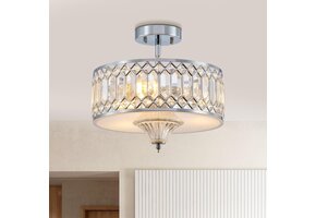 Kristallen Kroonluchter Plafondlamp 33cm - 3-Lichts - Geborsteld Nikkel (41% Korting)