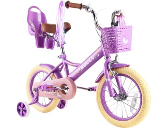RULLY Kinderfiets 12 inch Paars - Meisjesfiets met mand, steunwielen - 59% korting!