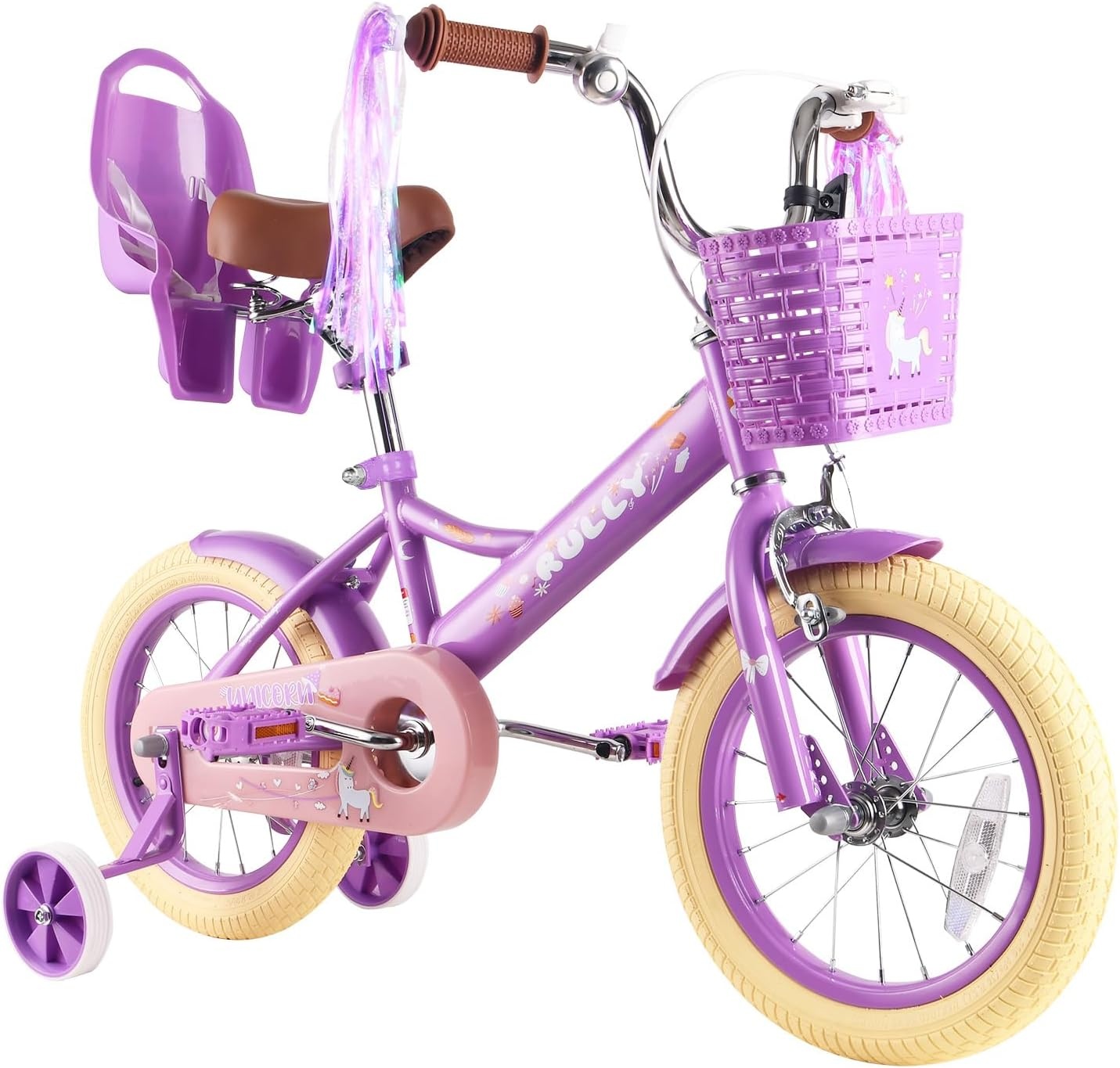 RULLY Kinderfiets 12 inch Paars - Meisjesfiets met mand, steunwielen - 59% korting!