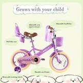 RULLY Kinderfiets 12 inch Paars - Meisjesfiets met mand, steunwielen - 59% korting!