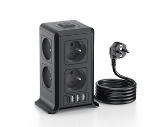 Stekkerdoos Toren met 8 Stopcontacten, 4 USB, Overspanningsbeveiliging & Schakelaar - 33% Korting!