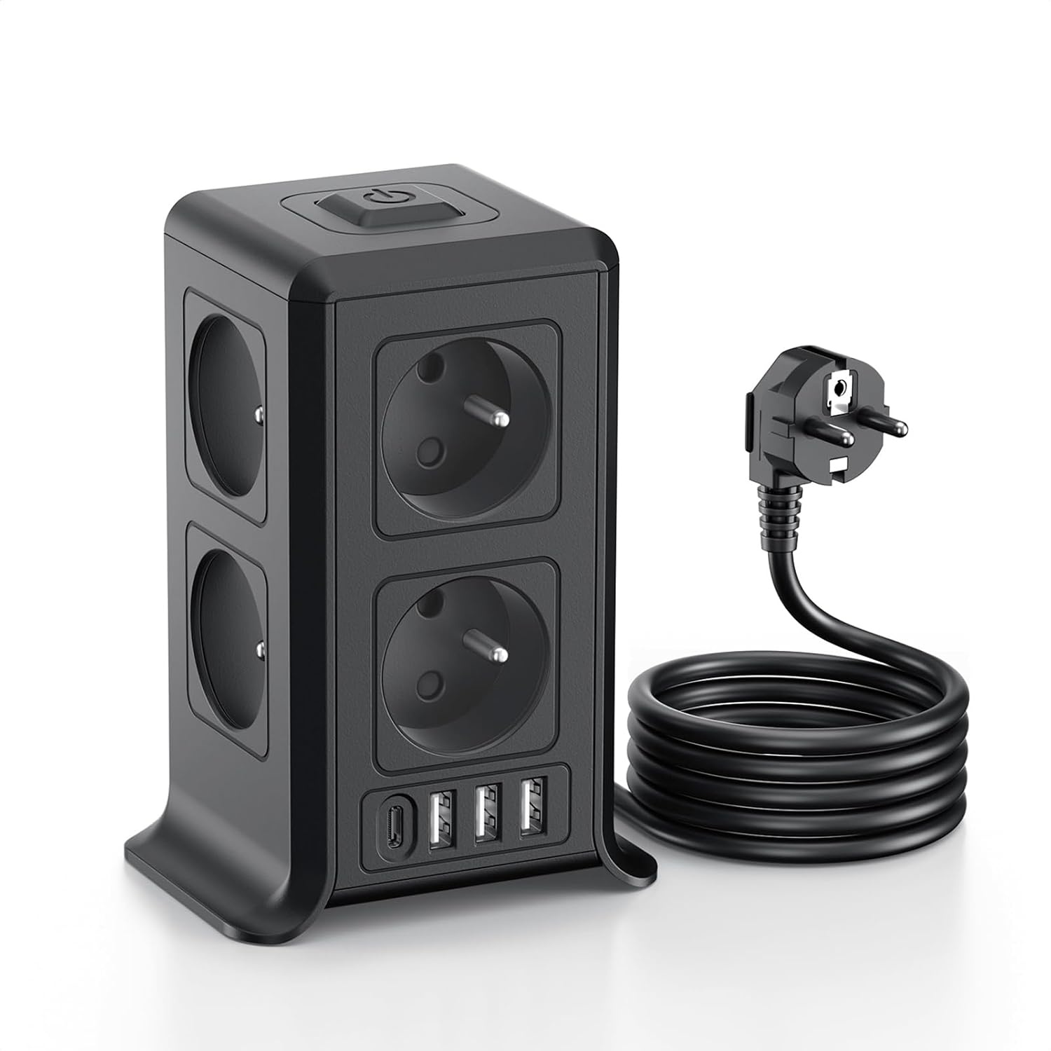 Stekkerdoos Toren met 8 Stopcontacten, 4 USB, Overspanningsbeveiliging & Schakelaar - 33% Korting!