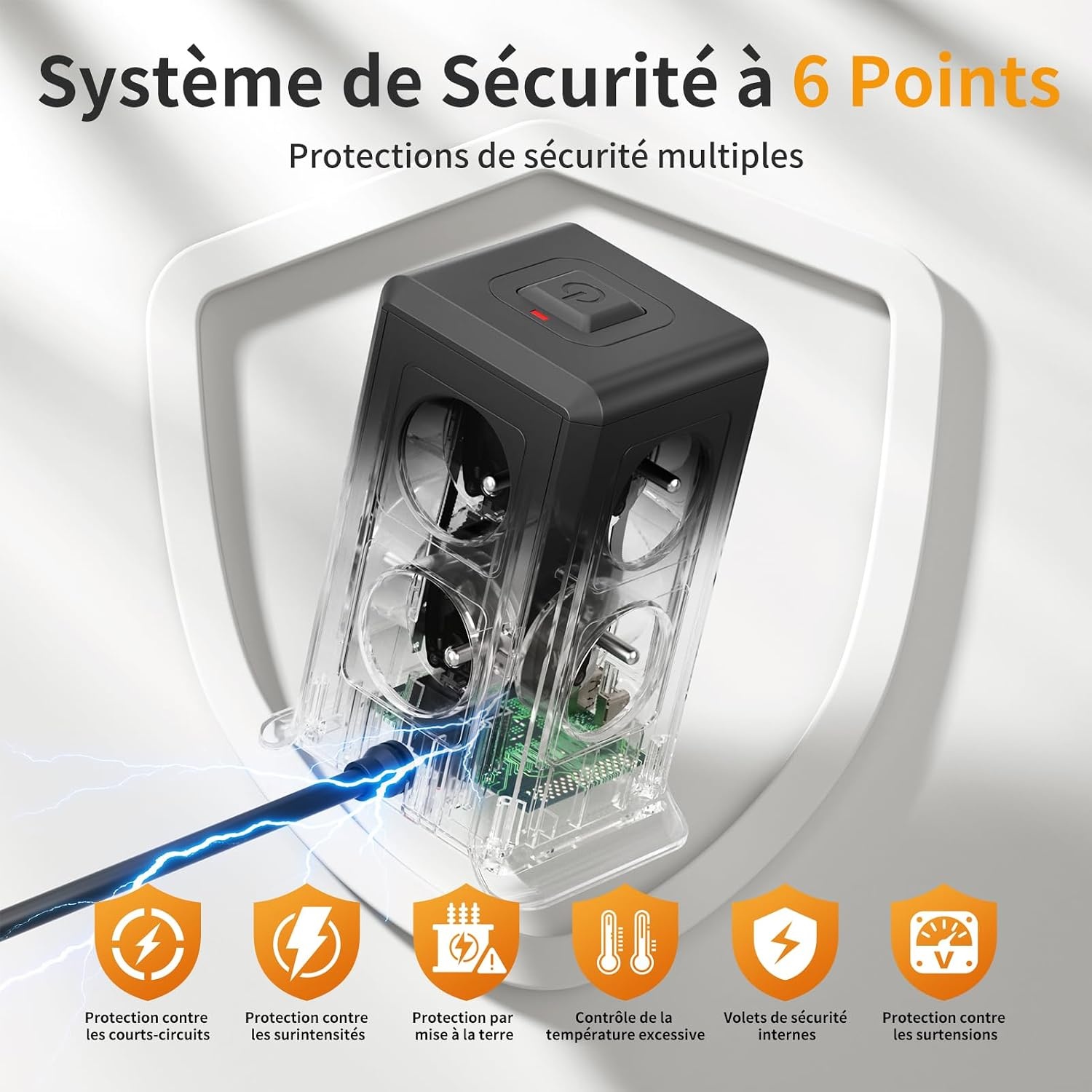 Stekkerdoos Toren met 8 Stopcontacten, 4 USB, Overspanningsbeveiliging & Schakelaar - 33% Korting!