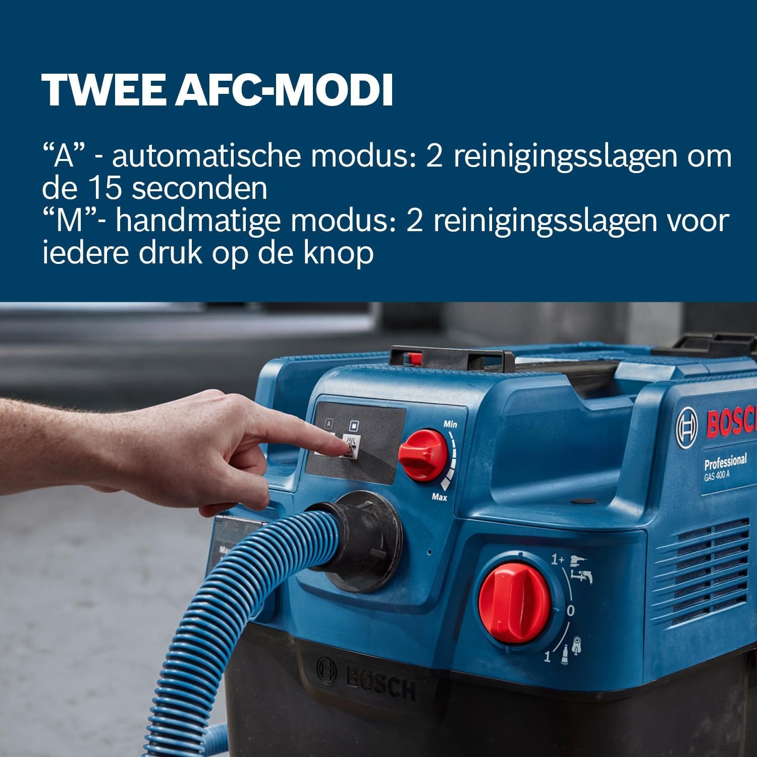 Bosch Professional alleszuiger GAS 400 A (1200 W, automatische filterreiniging (AFC), incl. hoofdfilter, slang, machine-adapter, gebogen buis, 2 afvalzakken)