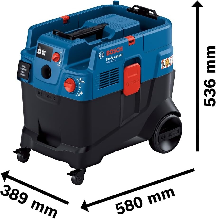 Bosch Professional alleszuiger GAS 400 A (1200 W, automatische filterreiniging (AFC), incl. hoofdfilter, slang, machine-adapter, gebogen buis, 2 afvalzakken)