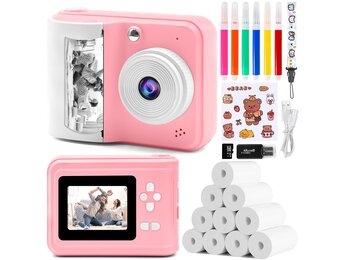 Kindercamera met Instant Print - Roze - 48MP - Inclusief 32GB SD-kaart en 10 Rollen Printpapier