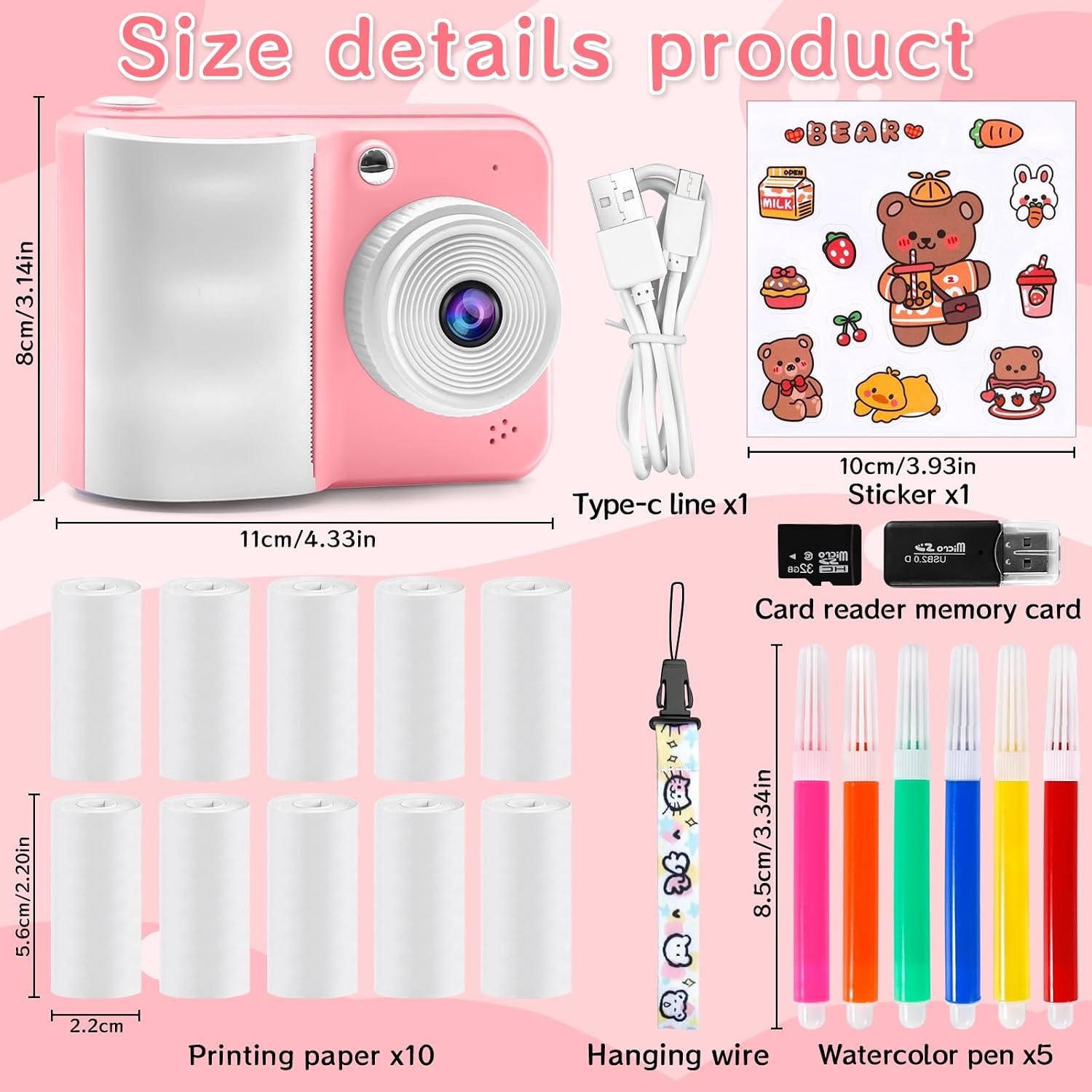 Kindercamera met Instant Print - Roze - 48MP - Inclusief 32GB SD-kaart en 10 Rollen Printpapier