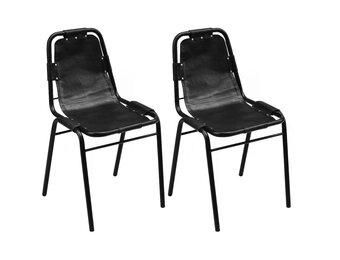 Eetkamerstoelen van Echt Leer (2 stuks) - Zwart - 55% Korting