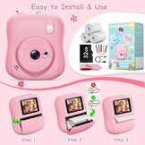 Hangrui Instant kindercamera, 14 MP instant camera voor kinderen met 32G-kaart en printpapier, 1080p camera voor kinderen, direct printen met gekleurde pennen, cadeau voor 3-12 jongens en meisjes