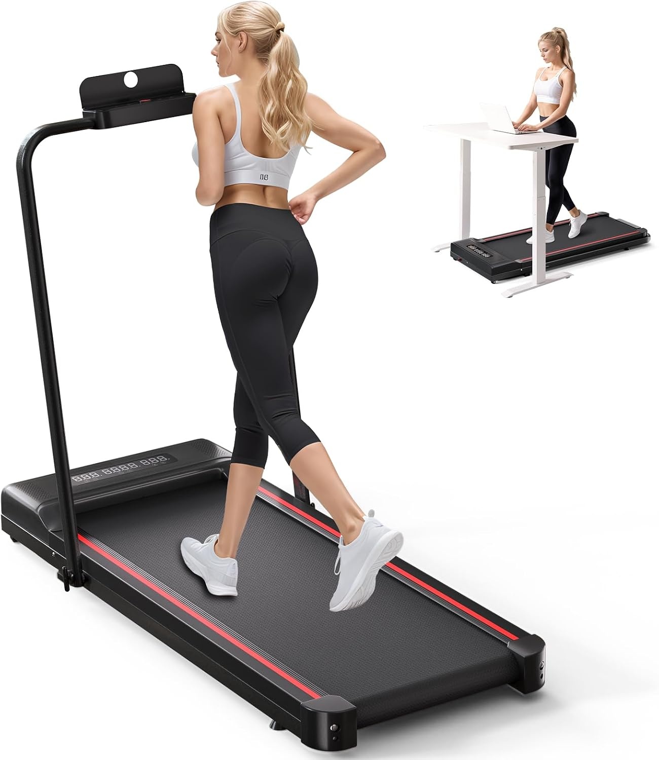 Sperax Folding Electric Treadmill, Space-Saving Treadmill with LED Display, Load Capacity 150 kg, 3 in 1 Compact Portable Walking Mat, Compact Treadmill for Home