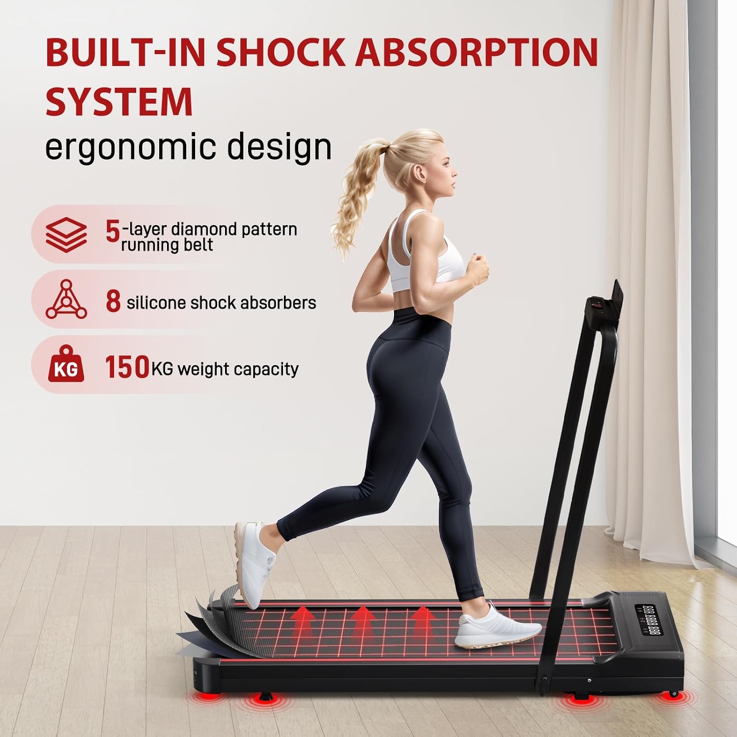 Sperax Folding Electric Treadmill, Space-Saving Treadmill with LED Display, Load Capacity 150 kg, 3 in 1 Compact Portable Walking Mat, Compact Treadmill for Home