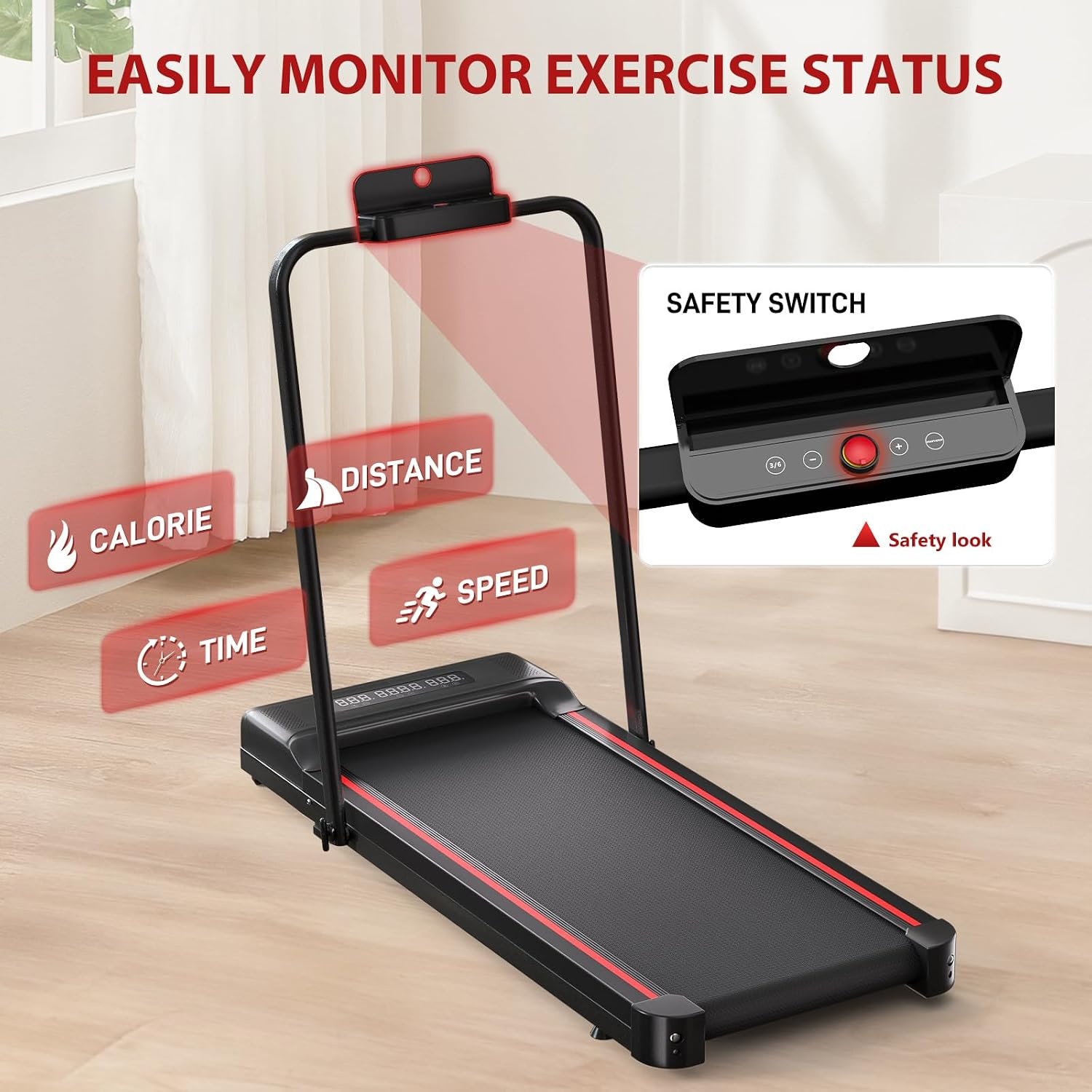 Sperax Folding Electric Treadmill, Space-Saving Treadmill with LED Display, Load Capacity 150 kg, 3 in 1 Compact Portable Walking Mat, Compact Treadmill for Home