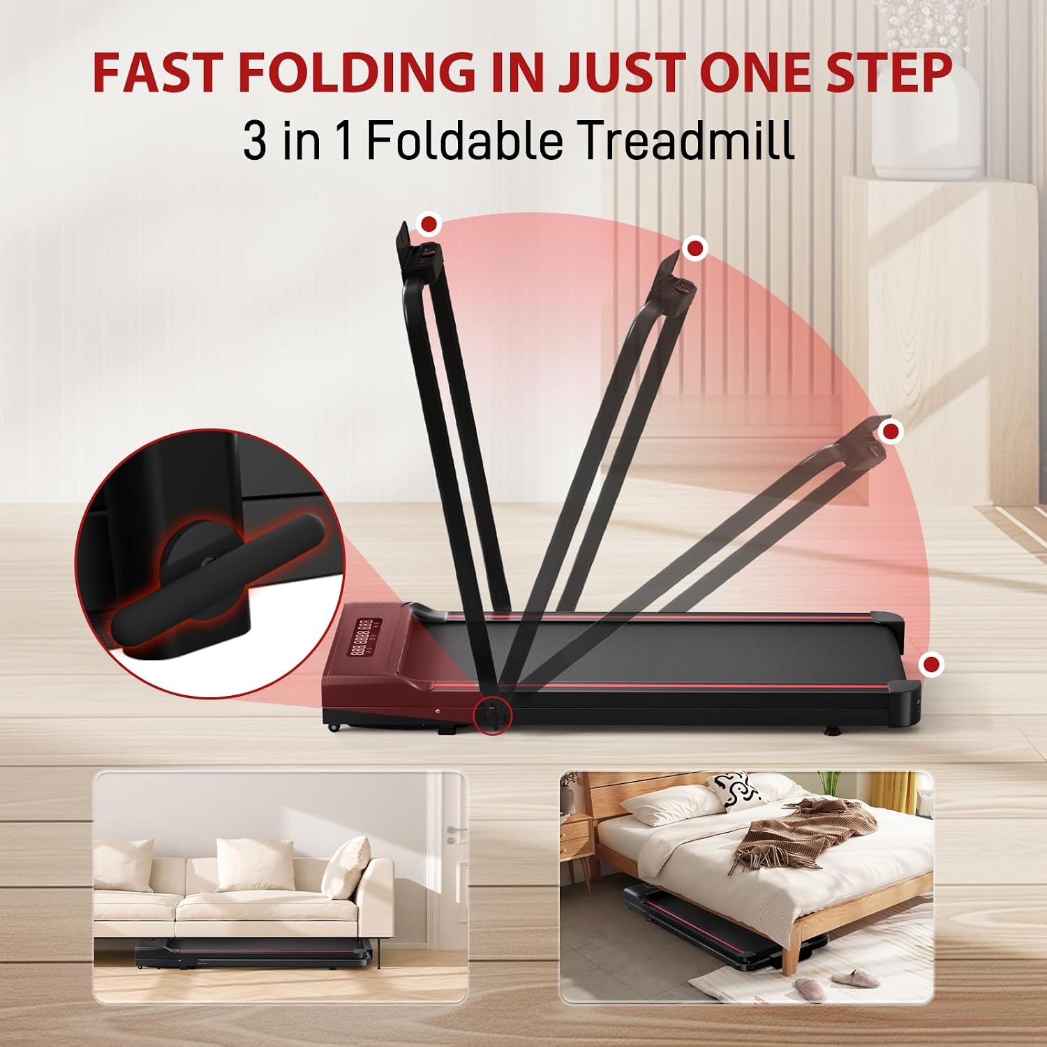 Sperax Folding Electric Treadmill, Space-Saving Treadmill with LED Display, Load Capacity 150 kg, 3 in 1 Compact Portable Walking Mat, Compact Treadmill for Home