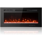M.C.Haus Ultradunne elektrische open haard, geluidsarm, 12 verschillende vlammen, verzonken wandmontage, glazen touchscreen en afstandsbediening, met kristal en houtblok (178cm/70inch, zwart) - Maat 178cm/70inch