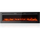 M.C.Haus Ultradunne elektrische open haard, geluidsarm, 12 verschillende vlammen, verzonken wandmontage, glazen touchscreen en afstandsbediening, met kristal en houtblok (178cm/70inch, zwart) - Maat 178cm/70inch