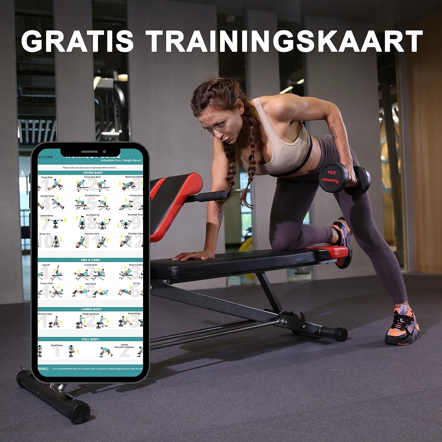 Finer Form Multifunctionele halterbank - verstelbare halterbank voor bankdrukken, rugverlengingen en sit-ups - Gebruik hem als zitbank of als zitbank