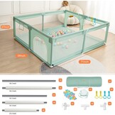 COMOMY Bebek oyun parkı, 150 x 180 x 66 cm bebek oyun parkı, büyük xxl güvenlik oyun alanı, çocuklar için koruyucu ızgara, yumuşak ağlı, kaymaz Oxford taban, toplar, mini sepet ve 4 çekme halkası
