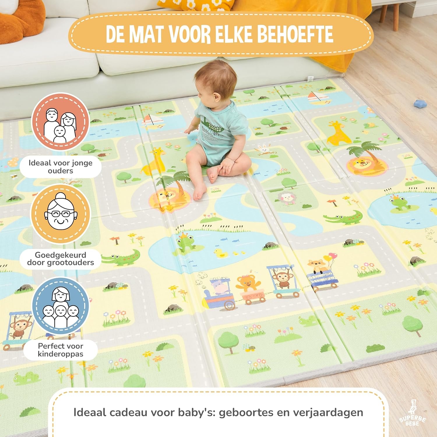 Opvouwbare Baby Speelmat 150x180cm - Waterdicht, Antislip - 33% Korting