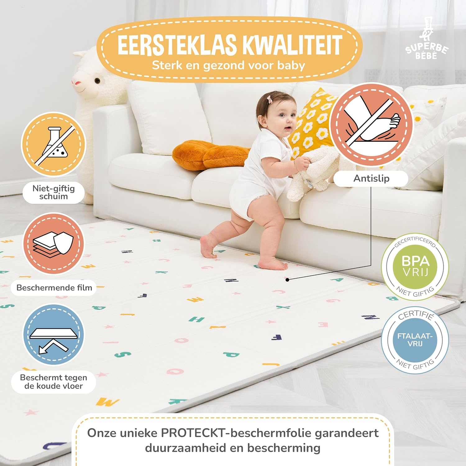 Opvouwbare Baby Speelmat 150x180cm - Waterdicht, Antislip - 33% Korting
