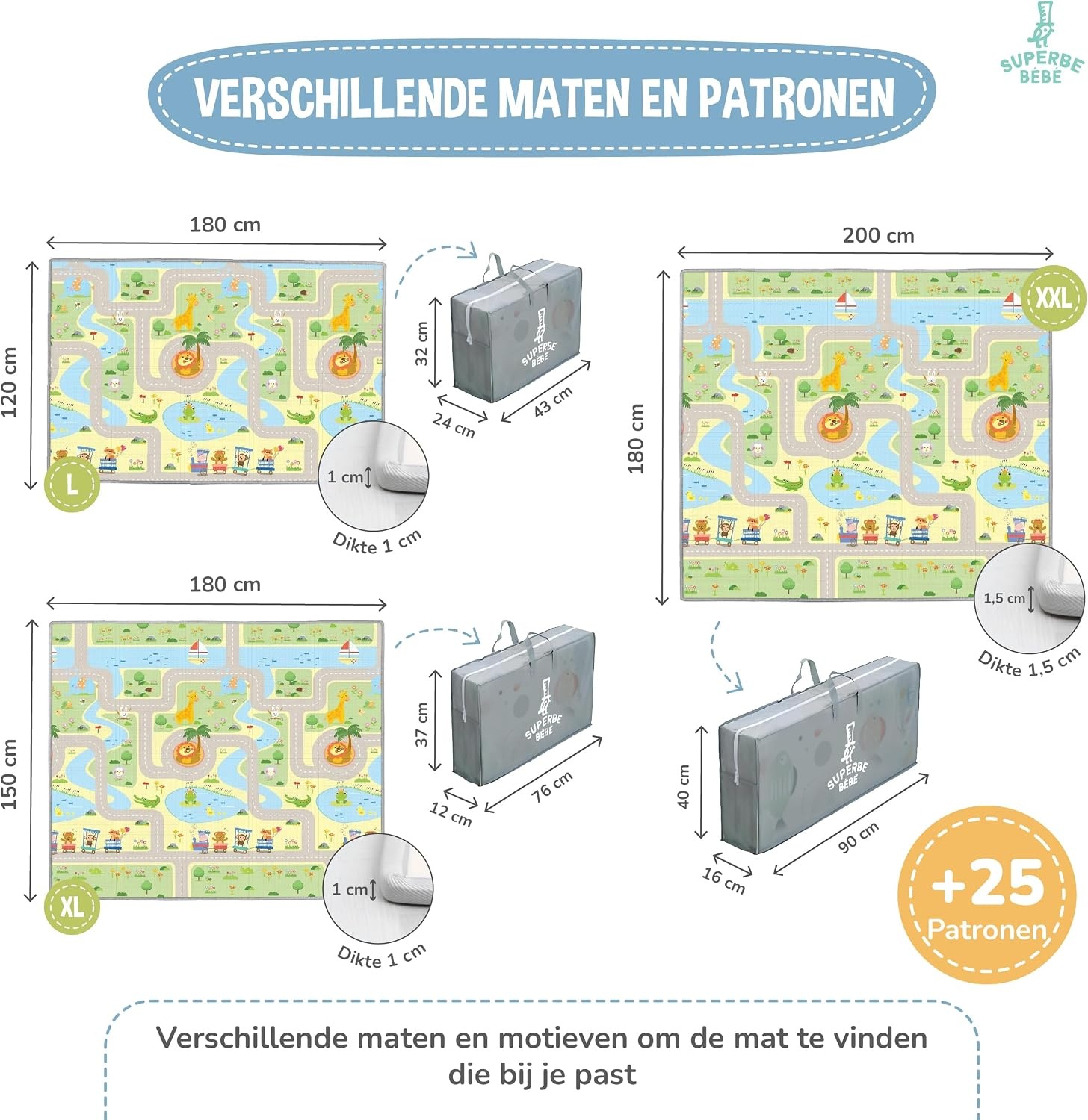 Opvouwbare Baby Speelmat 150x180cm - Waterdicht, Antislip - 33% Korting