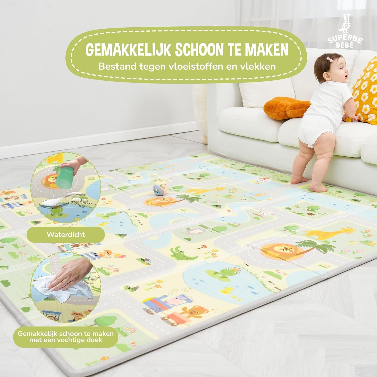 Opvouwbare Baby Speelmat 150x180cm - Waterdicht, Antislip - 33% Korting